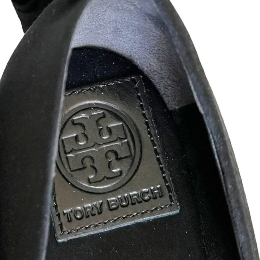Tory Burch Heather Satin Wedge Espadrille In Black Size 6.5
